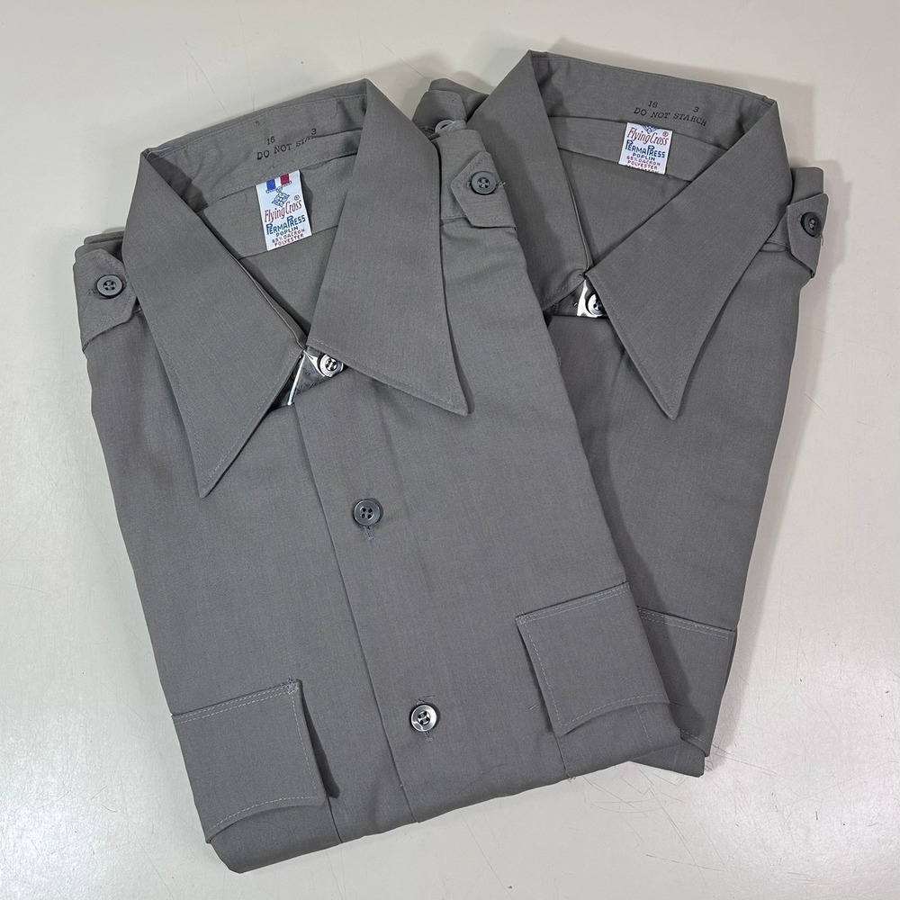 Lot 2 Flying‎ Cross PermaPress Poplin Uniform Shirts Gray Size 16 NWOT USA Made
